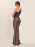 Elegant One Shoulder Neck Pleated Party Maxi Dress