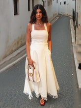 Elegant Square Neck Side Button Sleeveless Maxi Dress