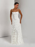 Elegant Floral Lace Spaghetti Strap Maxi Dress