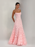 Aurohaya Elegant Floral Lace Spaghetti Strap Maxi Dress Pink