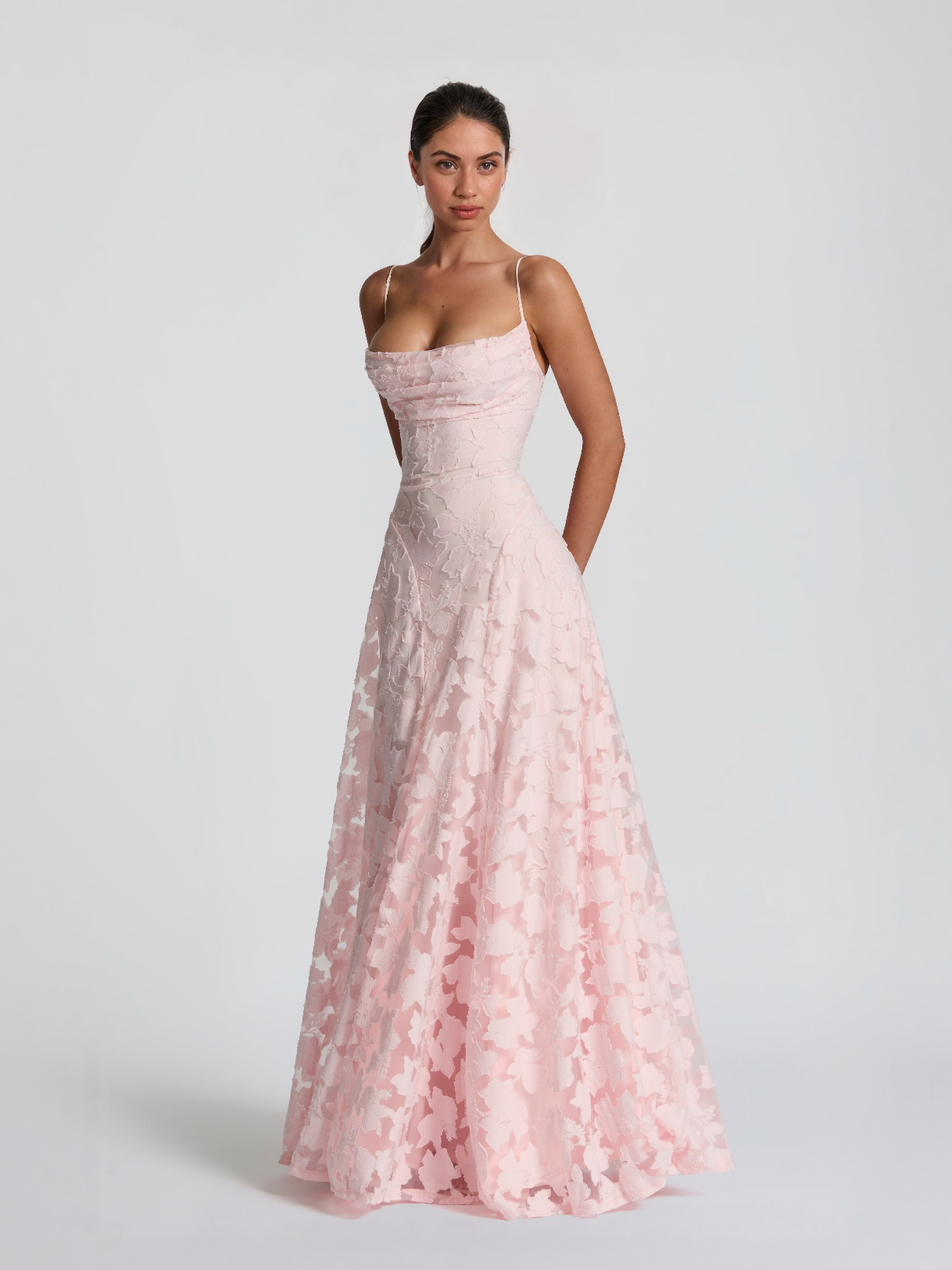 Aurohaya Elegant Floral Lace Spaghetti Strap Maxi Dress