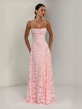 Aurohaya Elegant Floral Lace Spaghetti Strap Maxi Dress
