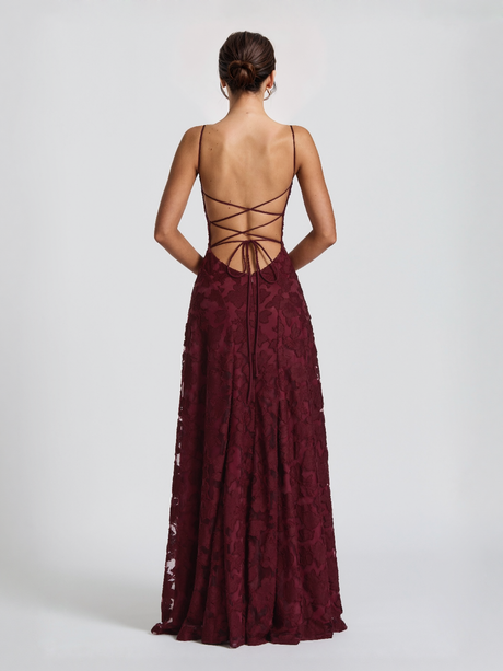 Aurohaya Elegant Floral Lace Spaghetti Strap Maxi Dress
