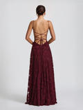 Aurohaya Elegant Floral Lace Spaghetti Strap Maxi Dress