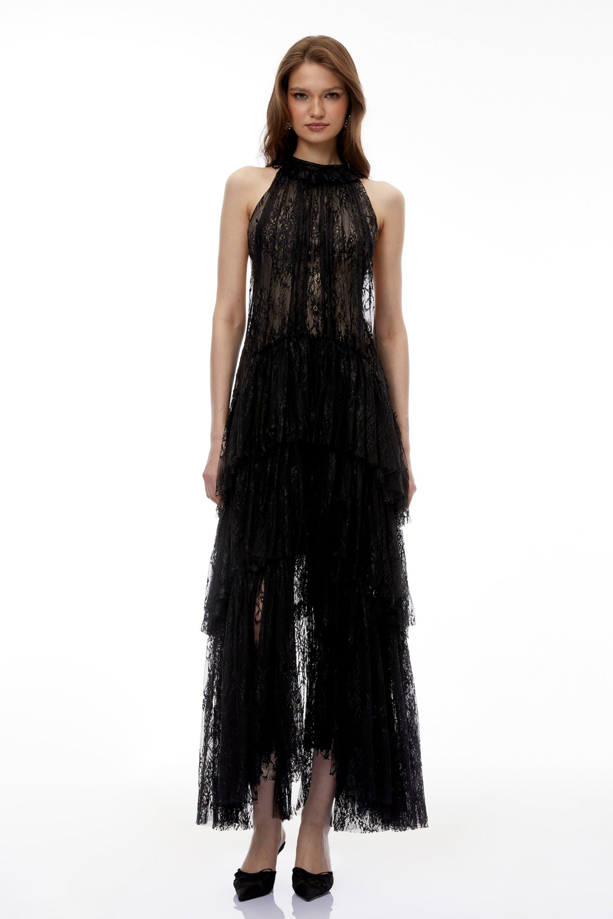 Aurohaya Coralie Black Floral Lace Maxi Dress