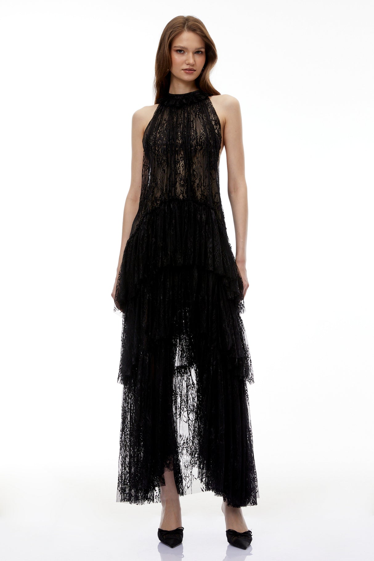 Aurohaya Coralie Black Floral Lace Maxi Dress