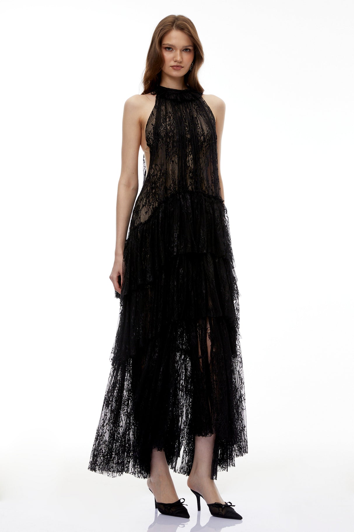 Aurohaya Coralie Black Floral Lace Maxi Dress