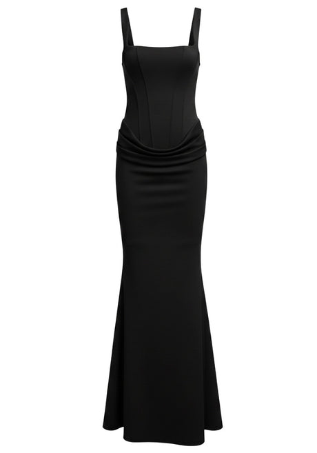 Corset Draped Maxi Dress Black
