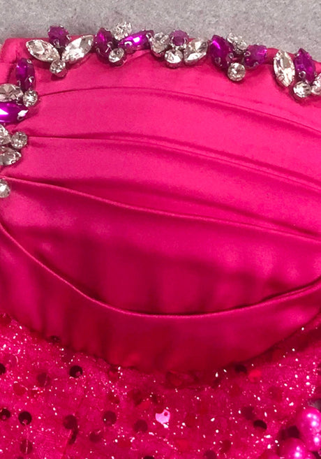 Bardot Draped Bustier Embellished Maxi Dress Hot Pink