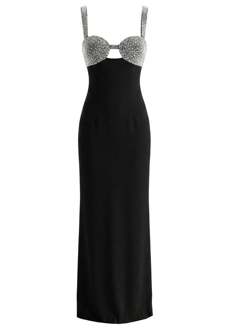 Crystal Embellished Bustier Maxi Dress Black