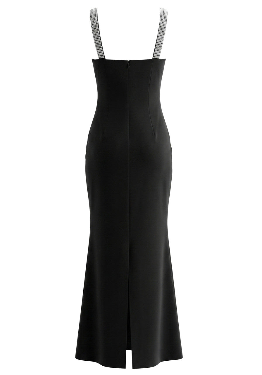 Crystal Embellished Bustier Maxi Dress Black