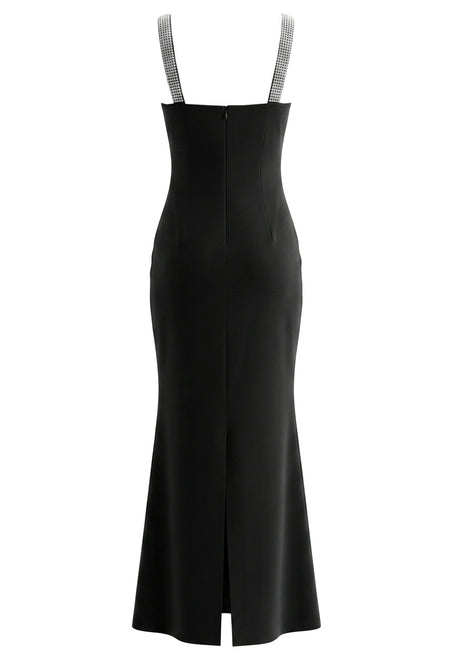 Crystal Embellished Bustier Maxi Dress Black