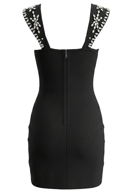 Crystal Embellished Mini Dress Black