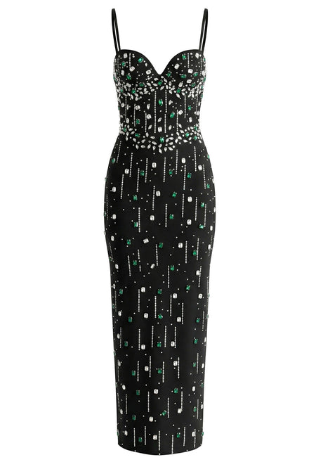 Crystal Front Maxi Dress Black