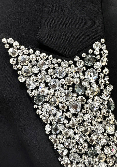 Crystal Lapel Blazer Dress Black