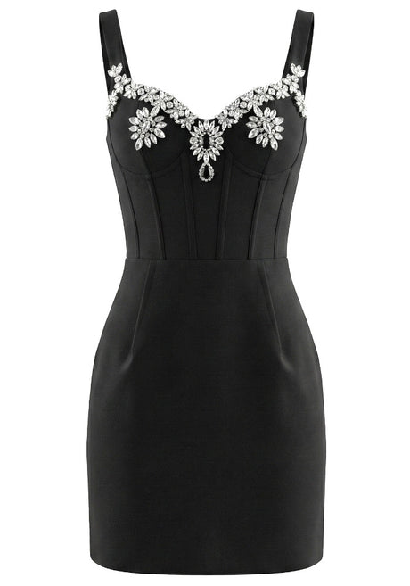 Crystal Neckline Dress Black