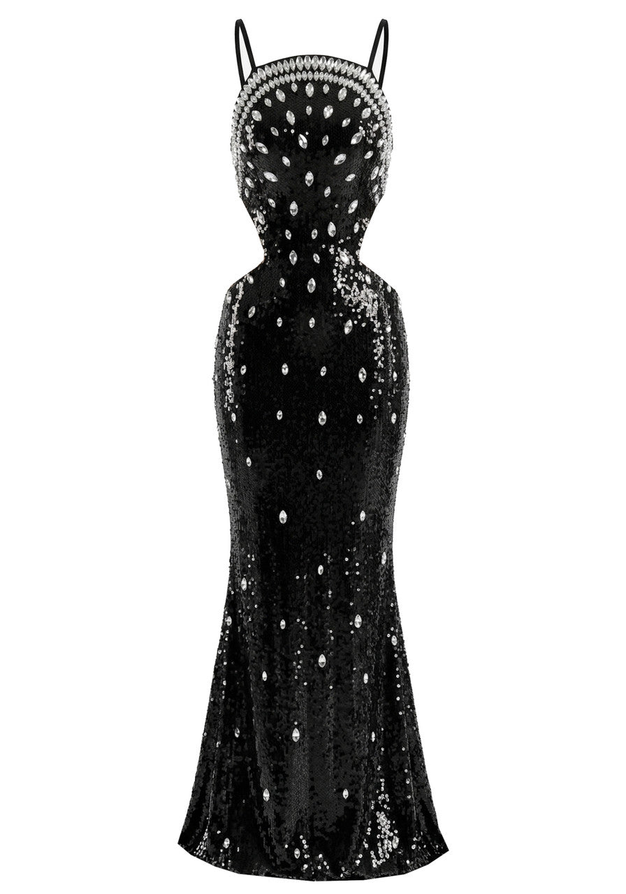 Crystal Sequin Maxi Dress Black