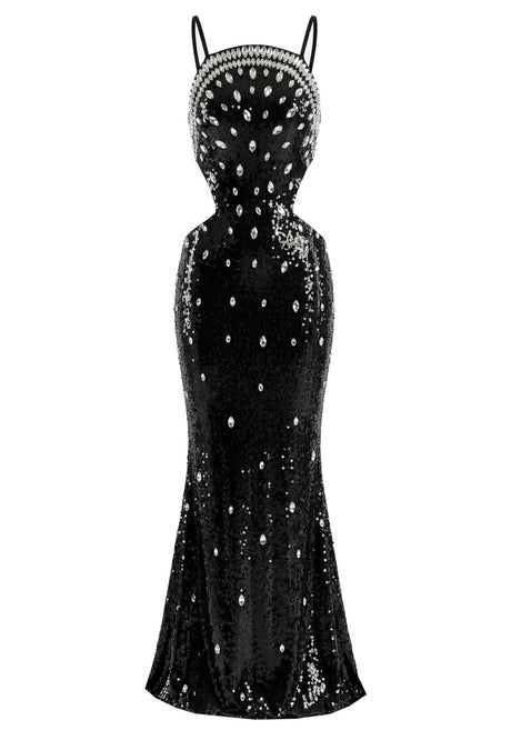 Crystal Sequin Maxi Dress Black
