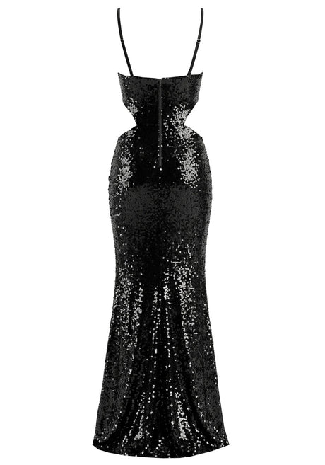 Crystal Sequin Maxi Dress Black