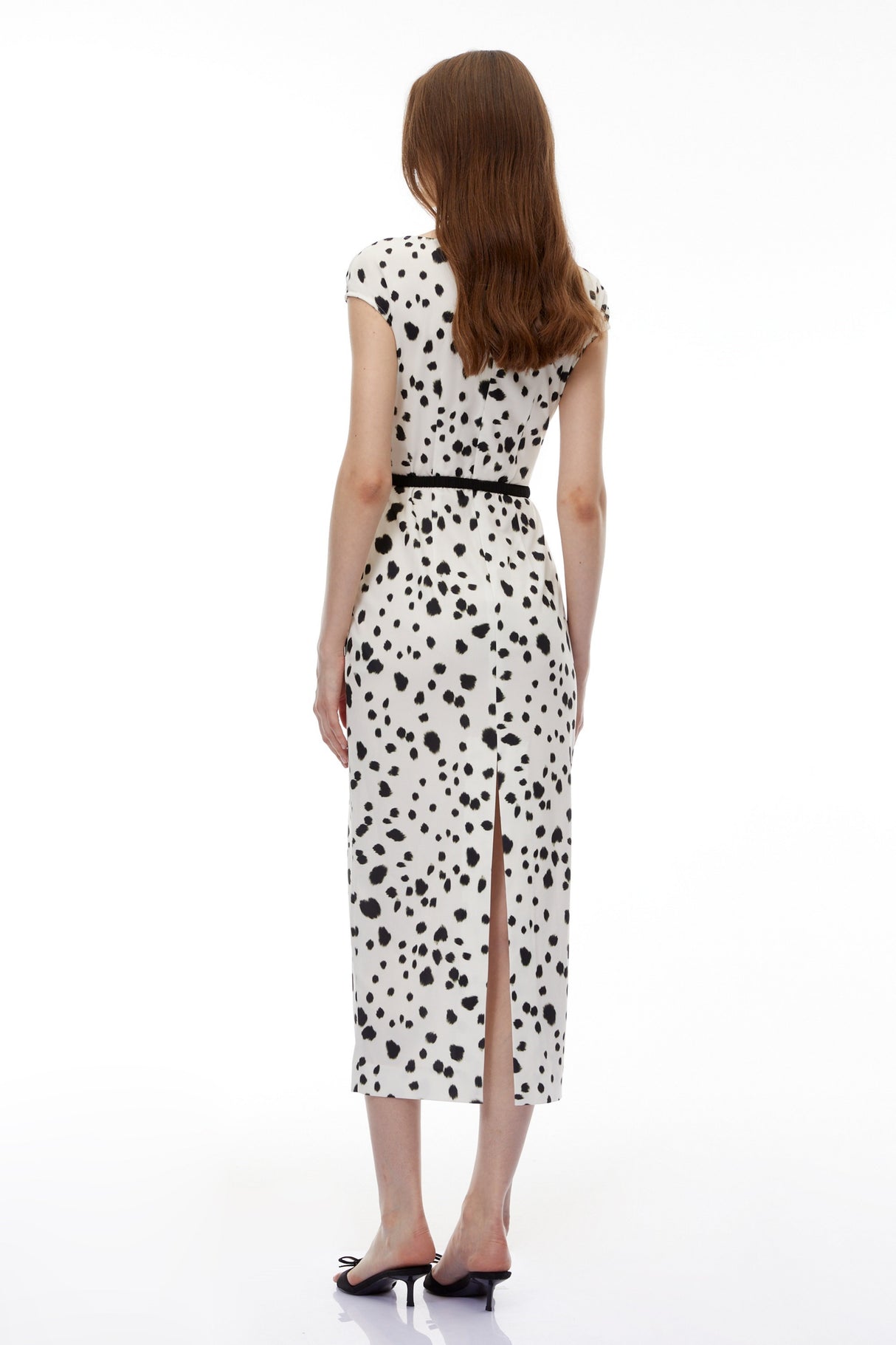 Aurohaya Cyrus White Leopard Polka Midi Dress