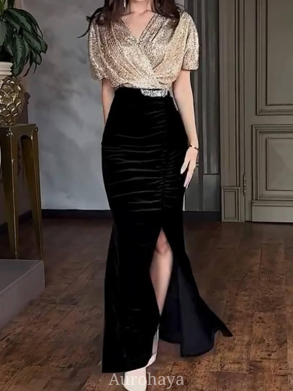 Aurohaya Sequin Wrap V-Neck Party Dress, DES120