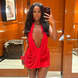 Deep V Halter Backless Bodycon Mini Dress