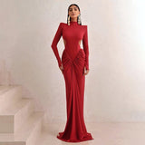 High Neck Backless Maxi Dress Long Solid-Color Evening Gown