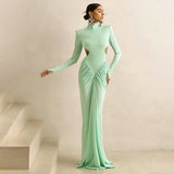 High Neck Backless Maxi Dress Long Solid-Color Evening Gown