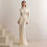 High Neck Backless Maxi Dress Long Solid-Color Evening Gown
