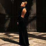 High Neck Backless Maxi Dress Long Solid-Color Evening Gown