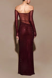 See-through Off-shoulder Slim-fit Evening Dress