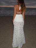 Elegant Deep V Floral Backless Pleated Maxi Dress