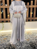 Butterfly Satin Abaya Set 2 Pieces With Inner Dress