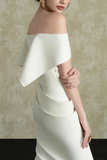 Ariane White Asymmetrical Gathered Midi Dress