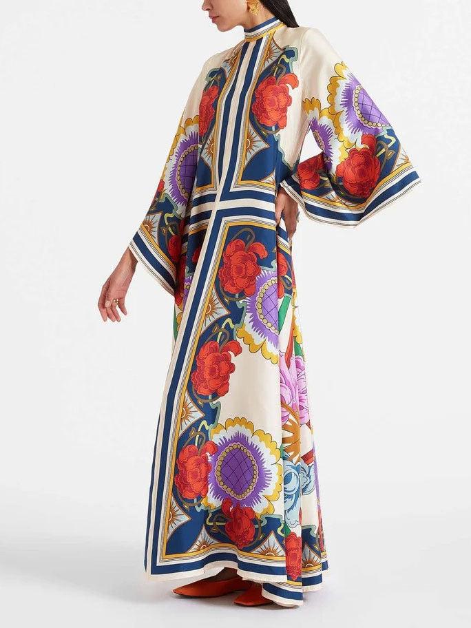 Aurohaya Unique Ethnic Floral Print Flowing Maxi Dress