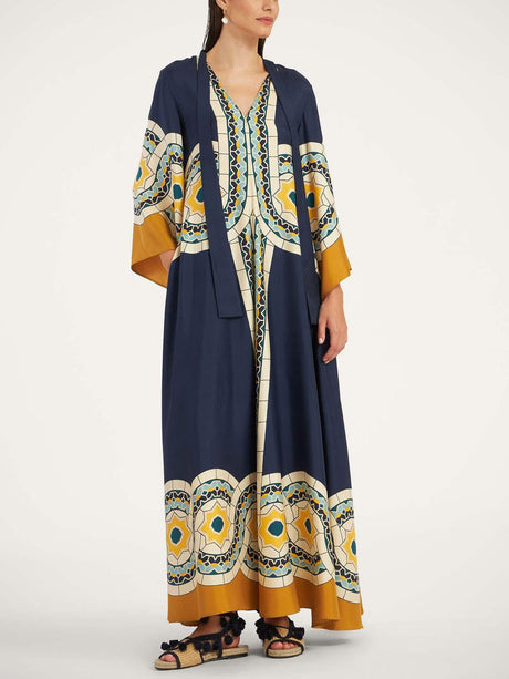 Aurohaya Elegant Vintage Art Print Maxi Dress