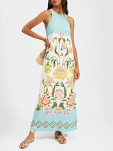 Aurohaya Exquisite Sunshine Floral Print Sleeveless Midi Dress Lake Green