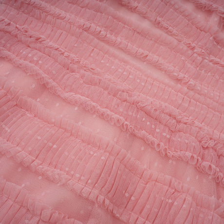 Aurohaya Aimée pink dot-detail ruffled tulle midi dress