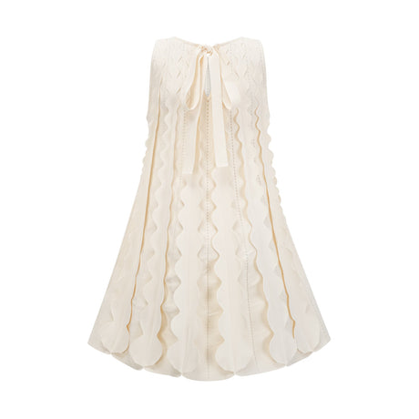 Aurohaya Axelle white wavy-detail sleeveless mini dress