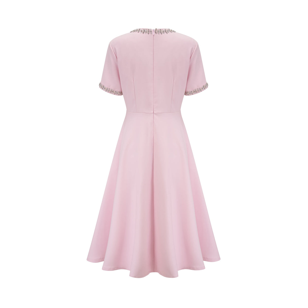 Aurohaya Cassi crystal-accented pink bow midi dress