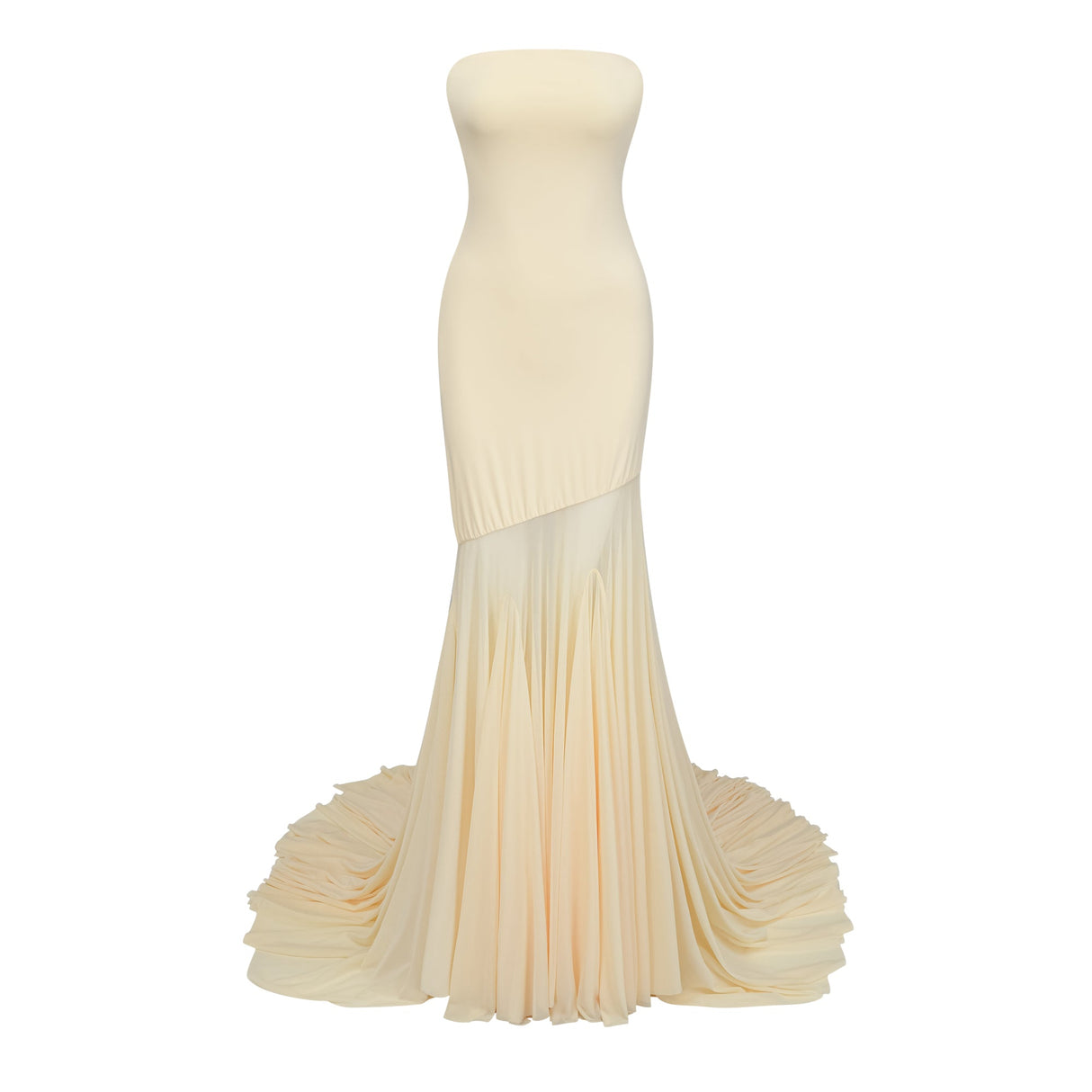 Aurohaya Josiane yellow off-shoulder sheer tulle maxi dress