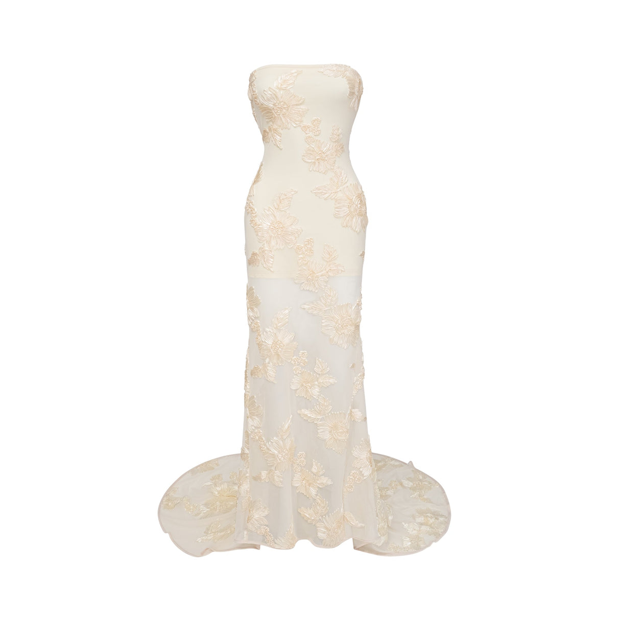 Aurohaya Melanie neutrals embroidered off-shoulder maxi dress