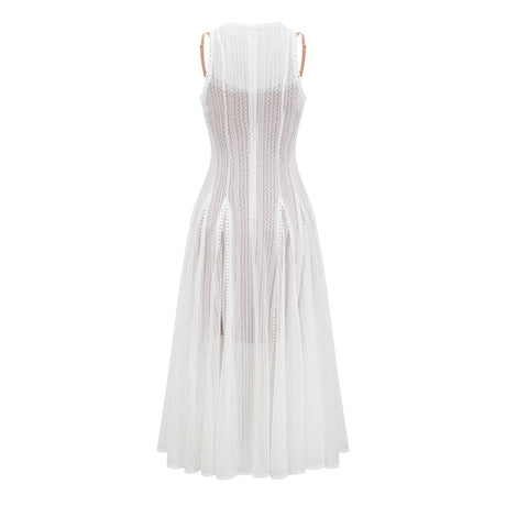 Aurohaya Hélène white pointelle puff midi dress