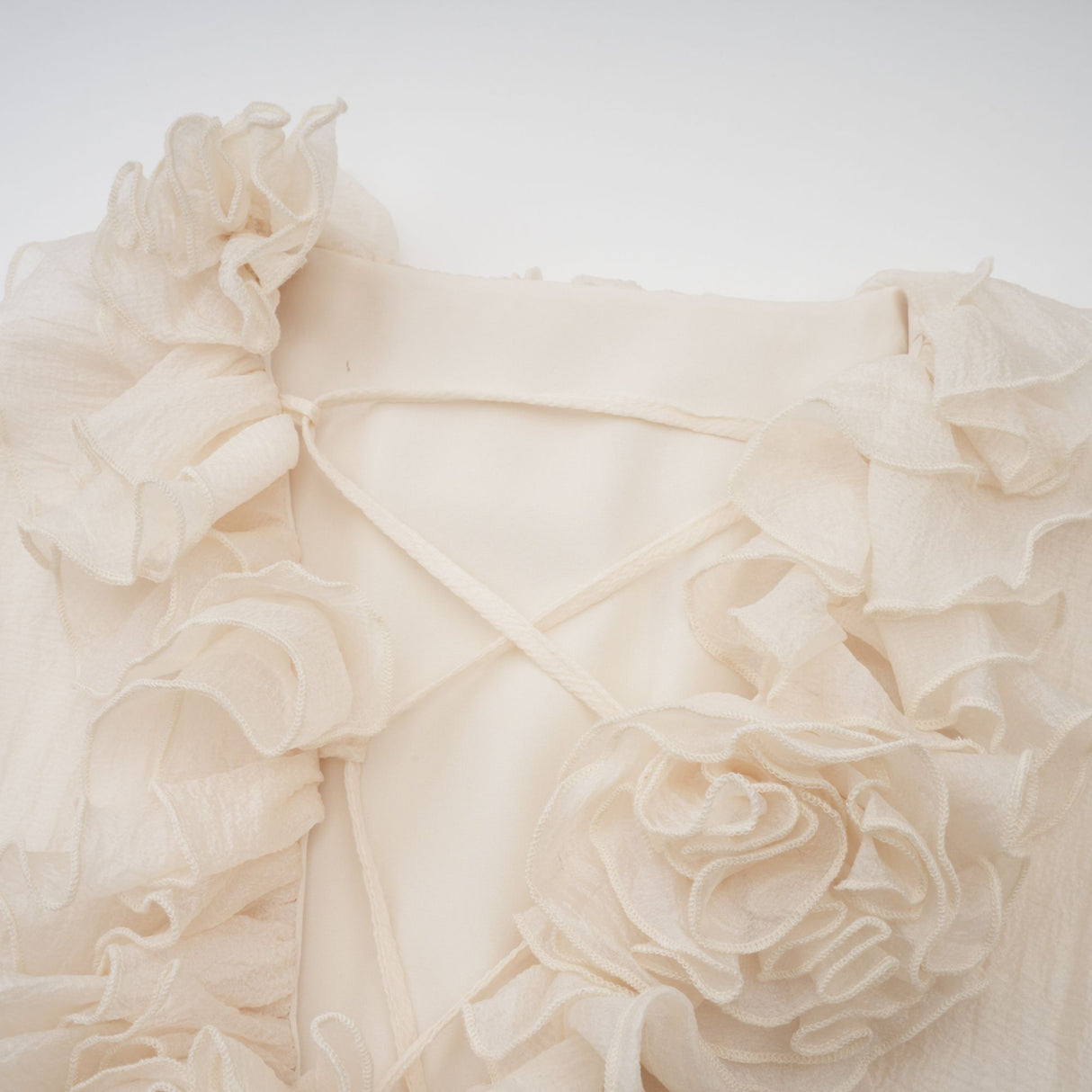 Aurohaya Zéphyrine floral-appliqué tiered mini dress in Neutrals