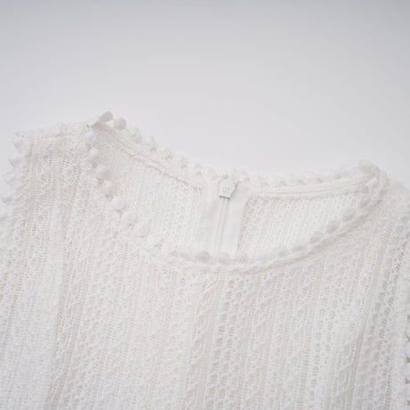 Aurohaya Hélène white pointelle puff midi dress