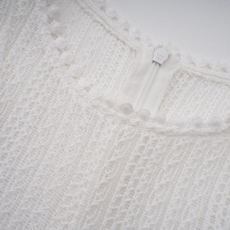 Aurohaya Hélène white pointelle puff midi dress