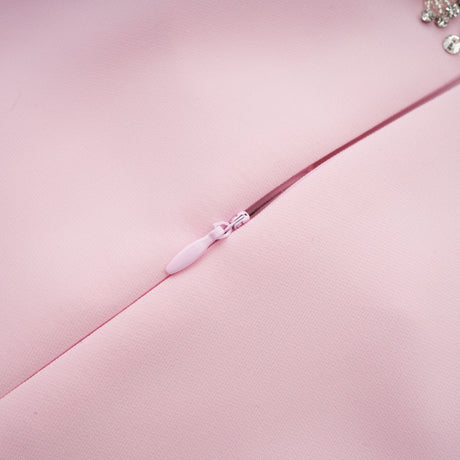 Aurohaya Cassi crystal-accented pink bow midi dress