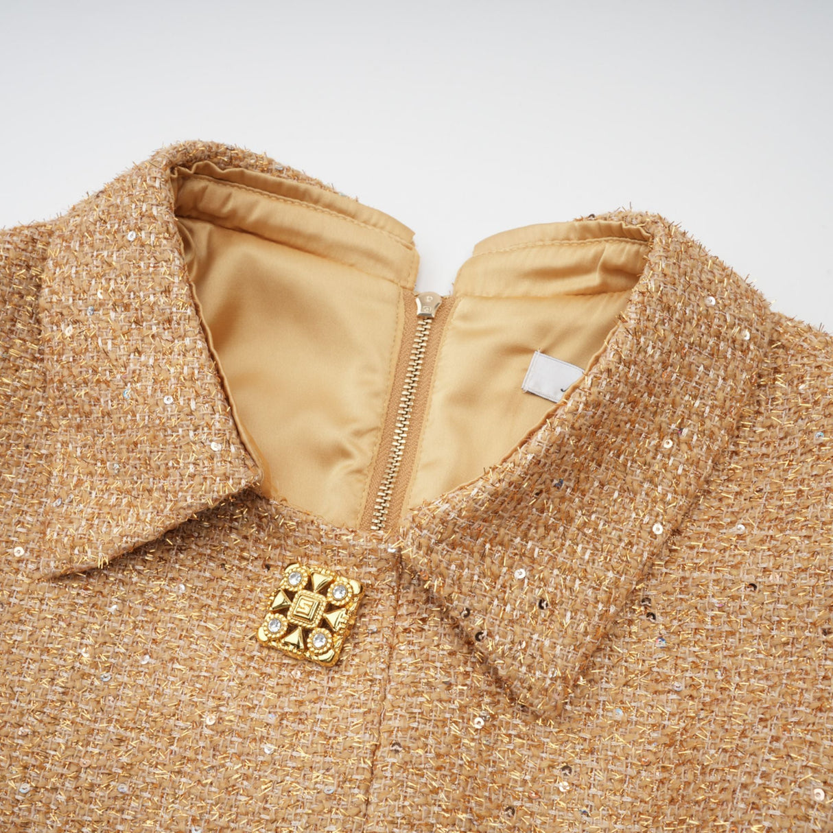Aurohaya Morgane tweed long-sleeve mini dress