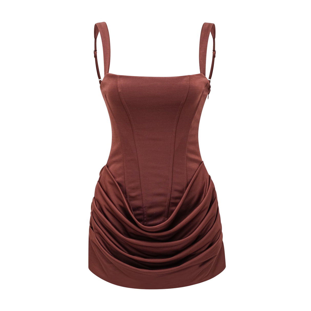 Aurohaya Paulette Brown Ruched Bodycon Mini Dress