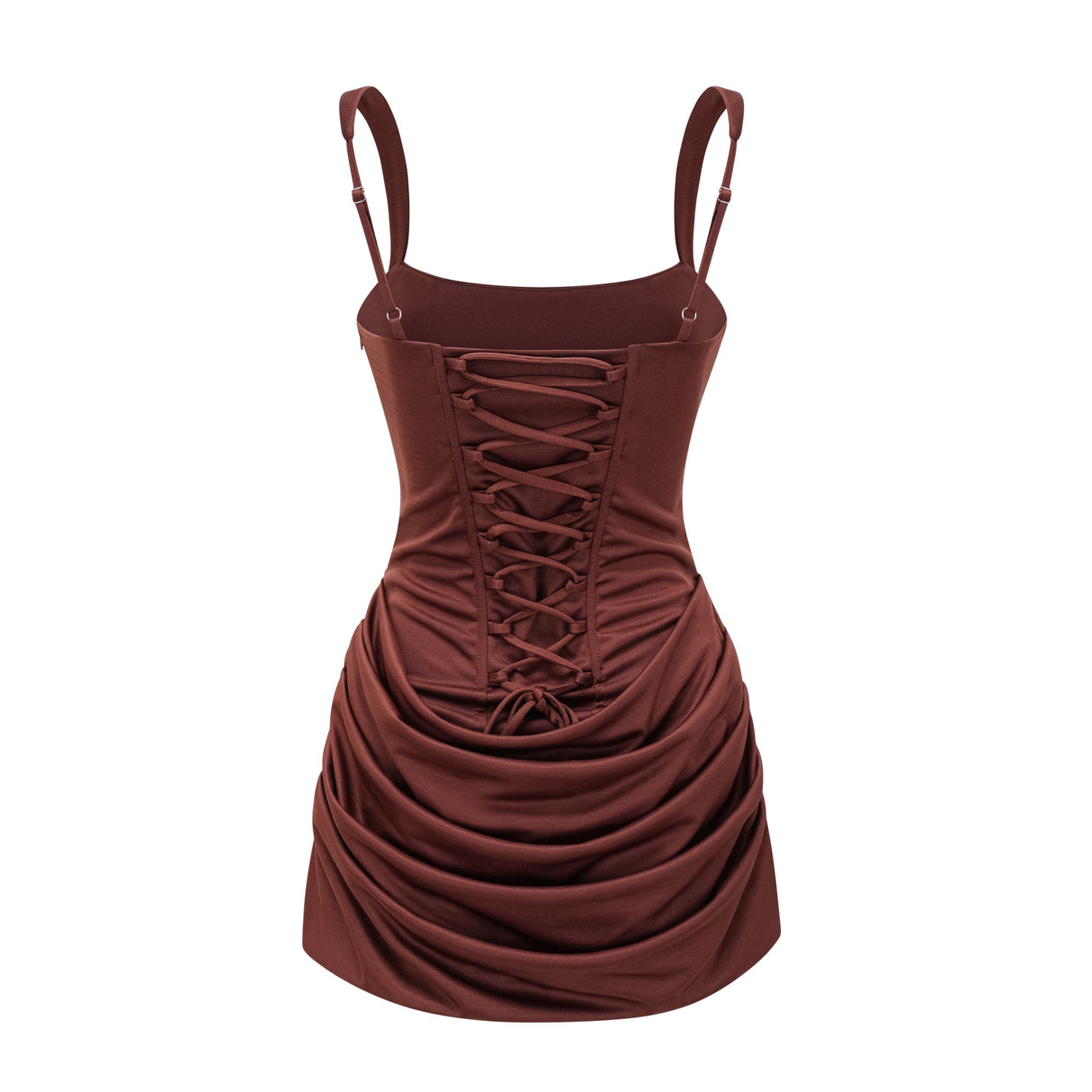Aurohaya Paulette Brown Ruched Bodycon Mini Dress